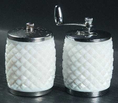 English Hobnail Milk Glass (Round or Hex Base) Salt and Pepper Mill Set