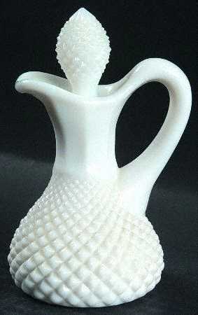 English Hobnail Milk Glass (Round or Hex Base) 2 Oz Cruet & Stopper