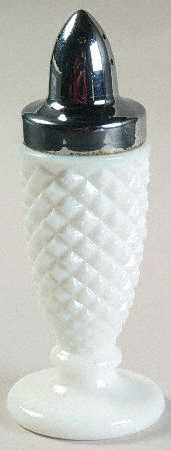 English Hobnail Milk Glass (Round or Hex Base) Footed Shaker & Metal Lid