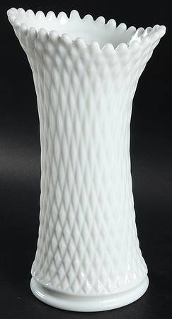 English Hobnail Milk Glass (Round or Hex Base) 10" Swung Vase