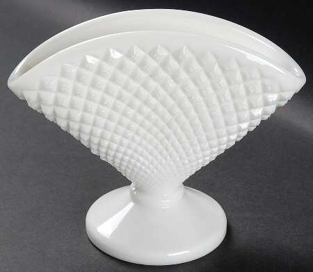 English Hobnail Milk Glass (Round or Hex Base) 5" Fan Vase by Westmoreland