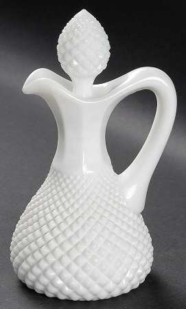 English Hobnail Milk Glass (Round or Hex Base) Oil Cruet & Stopper