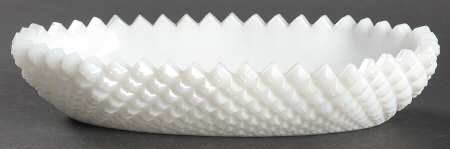 English Hobnail Milk Glass (Round or Hex Base) 8" Pickle Dish