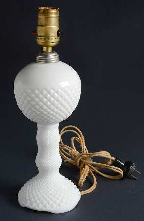 English Hobnail Milk Glass (Round or Hex Base) 9" Ball Style Electric Lamp
