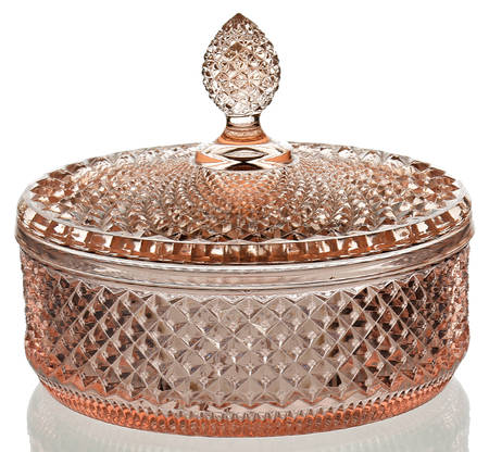 English Hobnail Pink (Round Foot) Round Puff Box with Lid