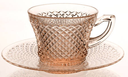English Hobnail Pink (Round Foot) Flat Cup & Saucer Set