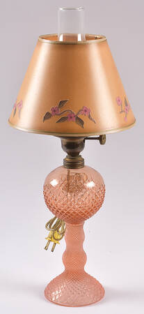 English Hobnail Pink (Round Foot) Electric Lamp with Globe and Shade