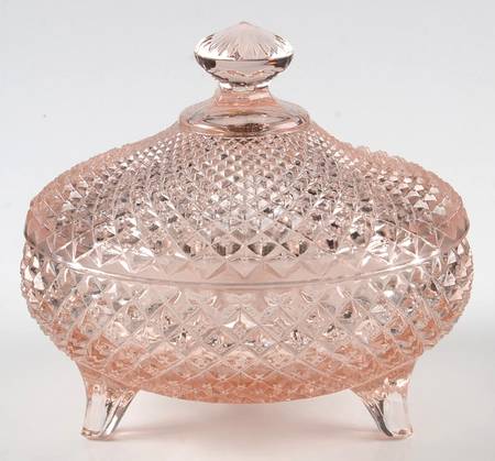 English Hobnail Pink (Round Foot) 3-Footed Candy Dish with Lid
