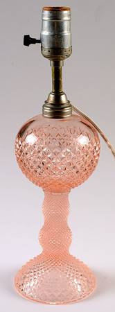 English Hobnail Pink (Round Foot) 9" Ball Style Electric Lamp