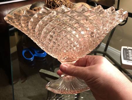 English Hobnail Pink (Round Foot) Round Compote (Height X Width)