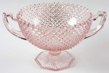 English Hobnail Pink (Round Foot) 8" Handled Bowl