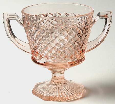English Hobnail Pink (Round Foot) Footed Open Sugar