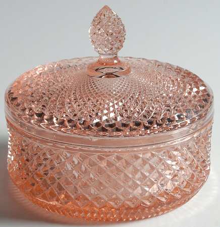 English Hobnail Pink (Round Foot) Puff Jar & Lid