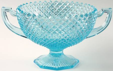 English Hobnail Turquoise (Round Foot) 8" Handled Bowl