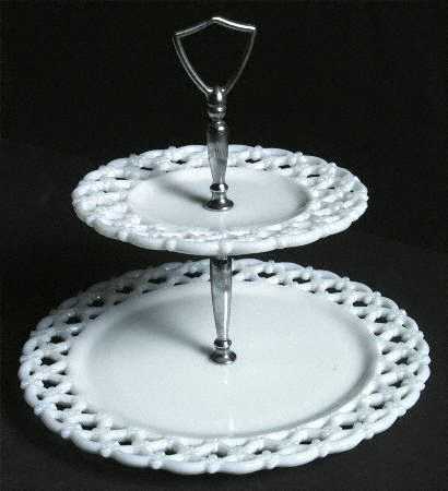 Forget Me Not Milk Glass 2 Tier Serving Tray