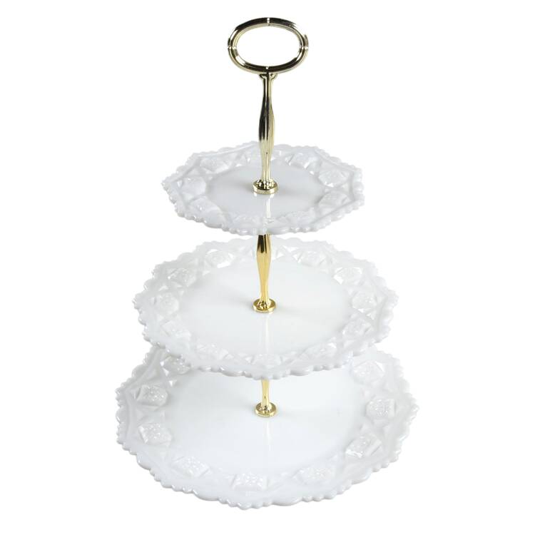 Old Quilt (Milk Glass) 3 Tier Serving Tray HC