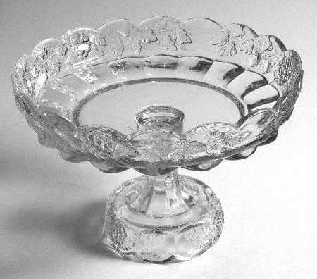 Paneled Grape Clear Oval Footed Lipped Bowl
