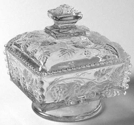 Paneled Grape Clear Beaded Honey Dish & Lid