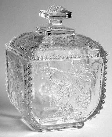 Paneled Grape Clear Beaded Square Puff Box with Lid