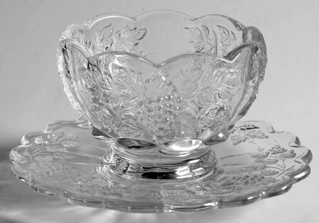 Paneled Grape Clear Mayonnaise/Cocktail-Bowl and Saucer