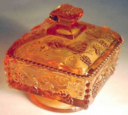 Paneled Grape Golden Sunset Beaded Honey Dish & Lid
