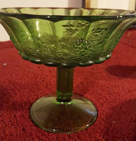 Paneled Grape Olive Green Compote No Lid
