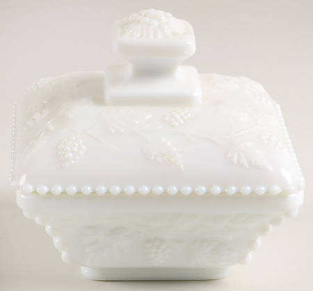 Paneled Grape Milk Glass 4" Beaded Flared Bowl & Lid