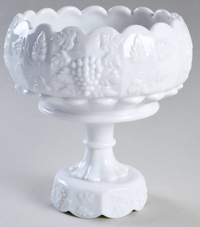 Paneled Grape Milk Glass 8" Footed Cupped Bowl