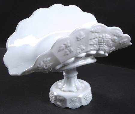 Paneled Grape Milk Glass Banana Stand