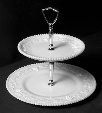 Paneled Grape Milk Glass 2 Tier Serving Tray
