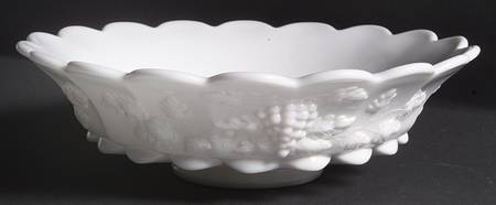 Paneled Grape Milk Glass Footed Bowl