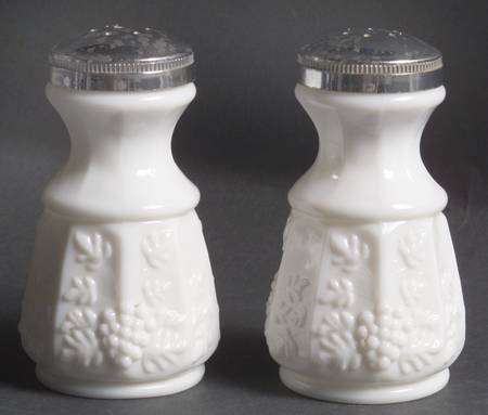 Paneled Grape Milk Glass Shaker Set with Metal Lids