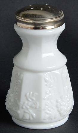 Paneled Grape Milk Glass Shaker with Metal Lid
