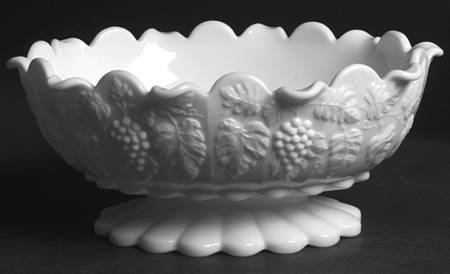 Paneled Grape Milk Glass Oval Footed Lipped Bowl