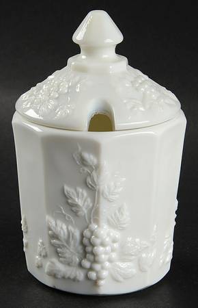 Paneled Grape Milk Glass Marmalade & Lid (Old Fashioned Base)