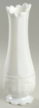 Paneled Grape Milk Glass 8"-10" Scalloped Footed Bud Vase