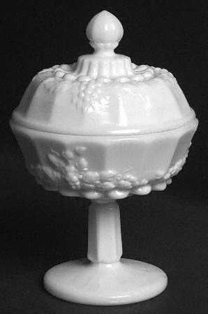 Paneled Grape Milk Glass Compote & Lid