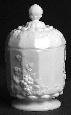 Paneled Grape Milk Glass Sugar Bowl & Lid
