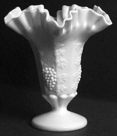 Paneled Grape Milk Glass Crimped Flower Vase