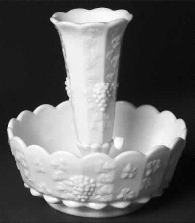 Paneled Grape Milk Glass Epergne Set, 9" Bowl with 8" Vase