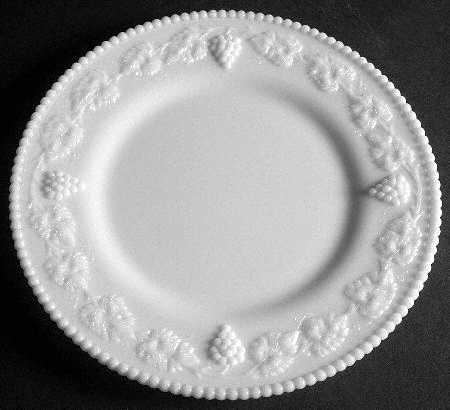 Paneled Grape Milk Glass Beaded Dinner Plate