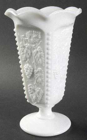 Paneled Grape Milk Glass 9" Beaded Belled Vase