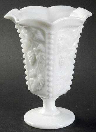 Paneled Grape Milk Glass Crimped Bud Vase