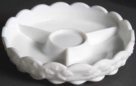Paneled Grape Milk Glass 8" Round 4 Part Relish