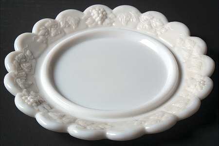Paneled Grape Milk Glass Cheese Dish No Lid