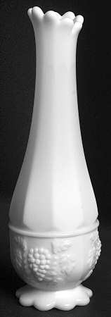 Paneled Grape Milk Glass 8"-10" Scalloped Footed Bud Vase