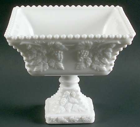 Paneled Grape Milk Glass Beaded Candy Dish Open