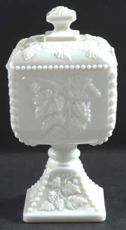Paneled Grape Milk Glass Bead, Large Ft Candy Dish with Lid