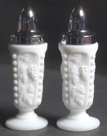 Paneled Grape Milk Glass Shaker Set with Metal Lids