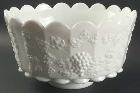 Paneled Grape Milk Glass Punch Bowl